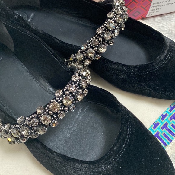 Gently used  Tory Burch Crystal Strap Flats Size 9.5 - Perfect Black - Picture 5 of 8